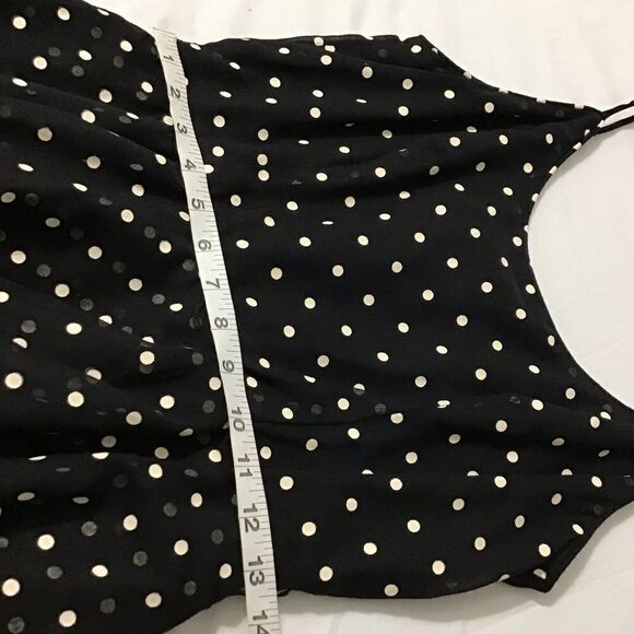 Vintage 70’s ILGWU Black Slip Dress Spaghetti Strap Midi Polka-Dot Size 9-10 - Picture 12 of 13